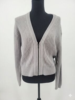 RD Style Light Gray Ribbed Zip Cardigan